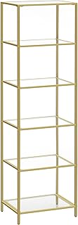 6 Tier Glass Shelf Bookcase Storage Cabinet Thin Steel Frame for Bathroom Living Room Office Bedroom Gold LGT500A01