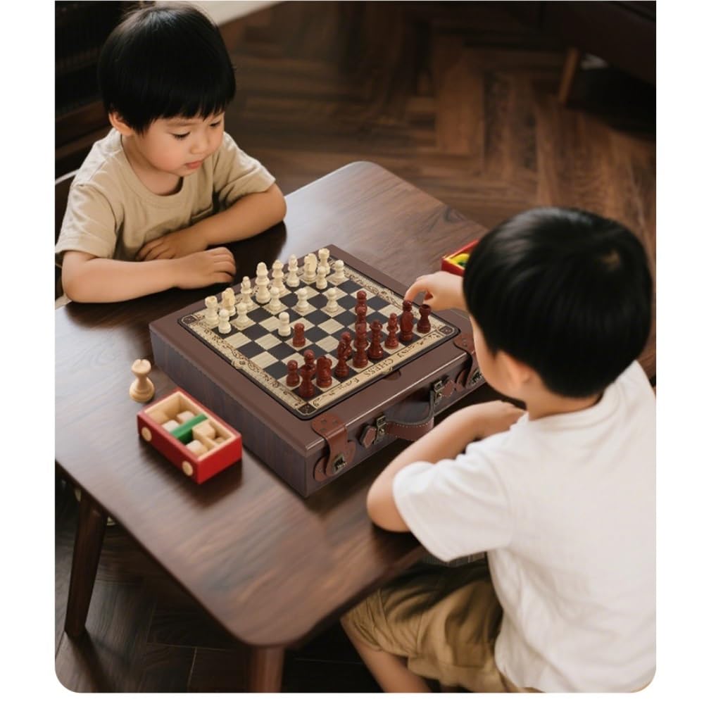 Klasyczny drewniany zestaw gier planszowych 12 w 1: szachy, warcaby, backgammon i inne, przenośna szachownica premium kolekcja multiplay