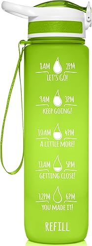 Miniatura 32 de HydroMATE - Botella de agua de 32 oz con popote y marcas motivacionales de horarios, reutilizable, a prueba de fugas, sin BPA, horas marcadas para