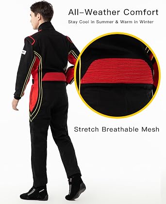 J-RACING Racing Suit Karting Suit/Race/Rally Go Kart Auto Racing Fire SFI 3.2A/1 Black Red