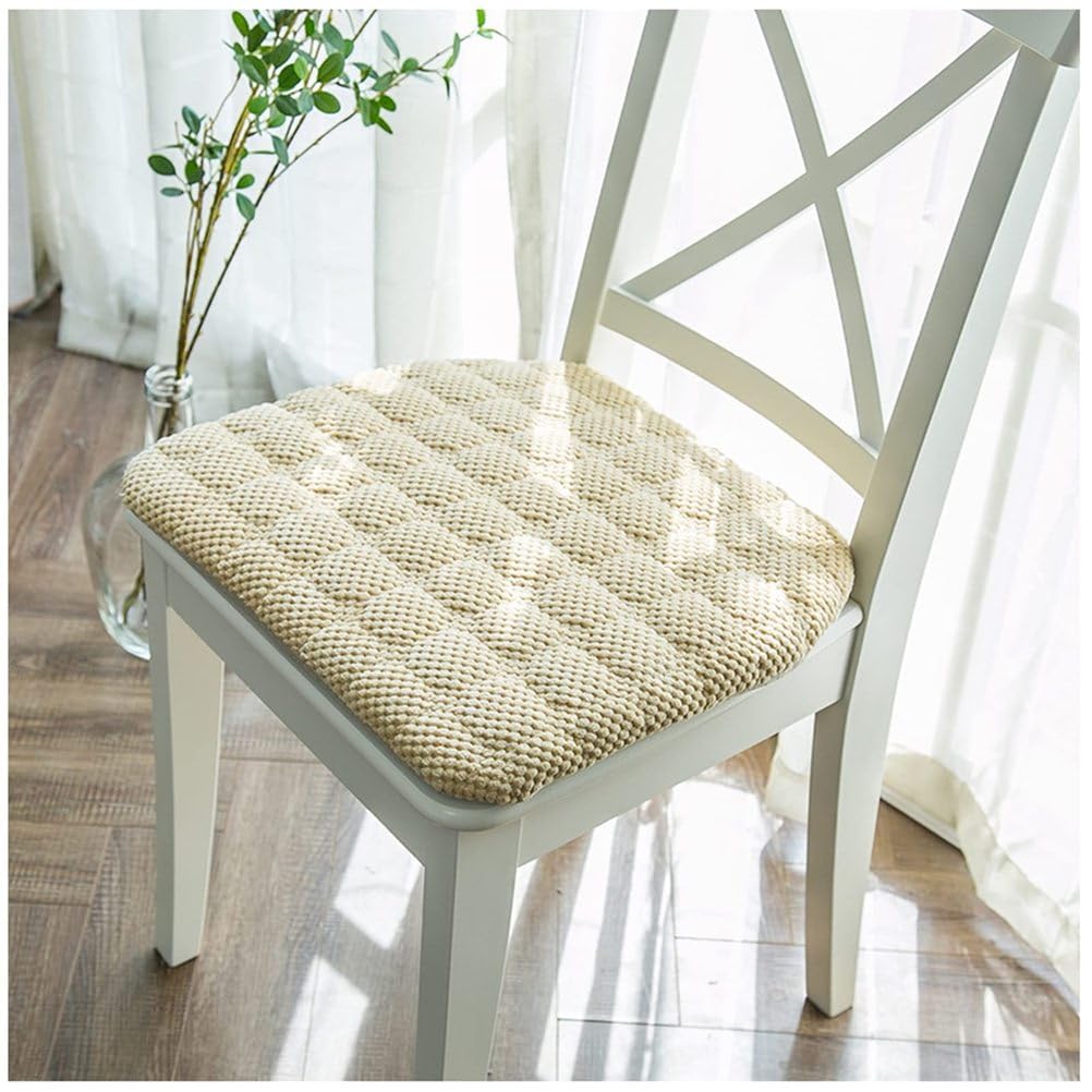 Beige,Set of 1,D-Shaped Chair Cushions, Thick Dining Chair Pads with Ties And Removable Chair Cushions, Machine-Washable Chair Pads Cover, 18" X 17", Set of 2/4/6