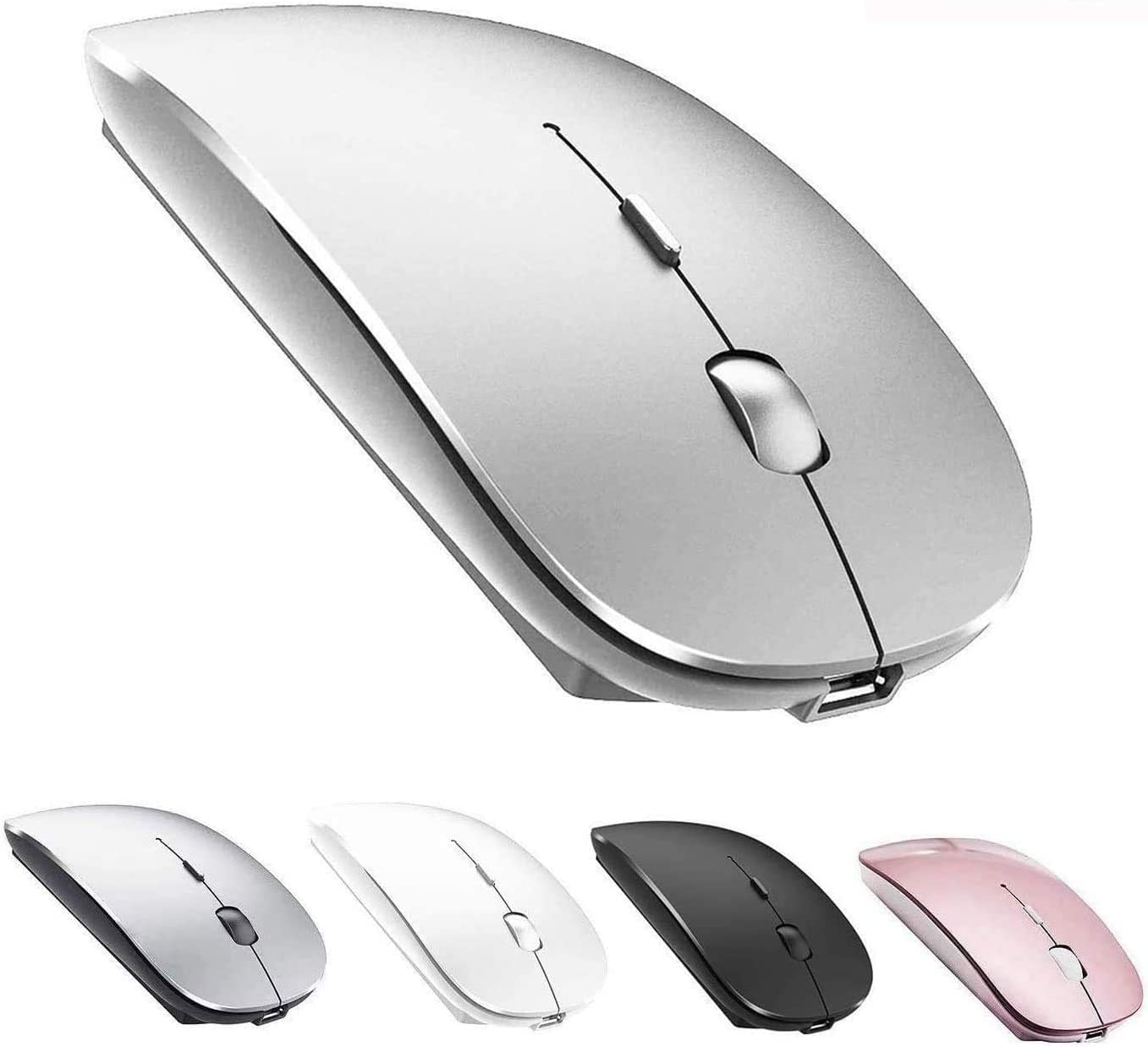 New Bluetooth Mouse,Rechargeable Wireless Mouse for MacBook Pro/MacBook Air,Bluetooth Wireless Mouse for Laptop/PC/Mac/iPad pro/Computer (Silver)