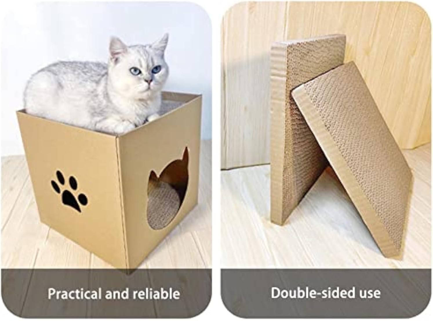 review 2 Pcs Cardboard Cat House with 2 Story Scratch Pads, 12 x 12 in Cat Scratcher Bed Cat Scratchers Lounge for Indoor, Cats Corrugated Scratcher Box Cat Scratching Toy for Cat