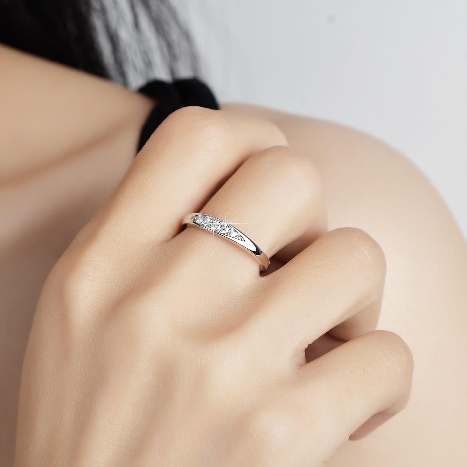 Anillo de compromiso para mujer, oro blanco con diamantes, anillos de boda de oro auténtico, delicado para mujer