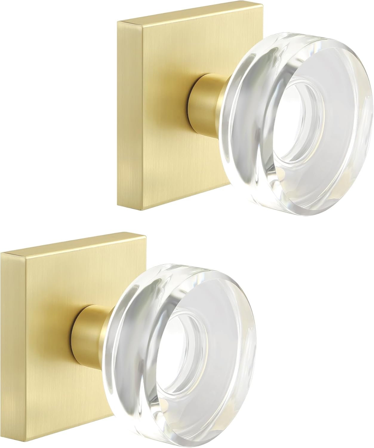 Leydebong 2 Pack Crystal Glass Dummy Door Knobs, Gold Round Crystal Dummy Door Knob for Interior Closet, Only Pull Single Side Use Knobs in Satin Brass Finish