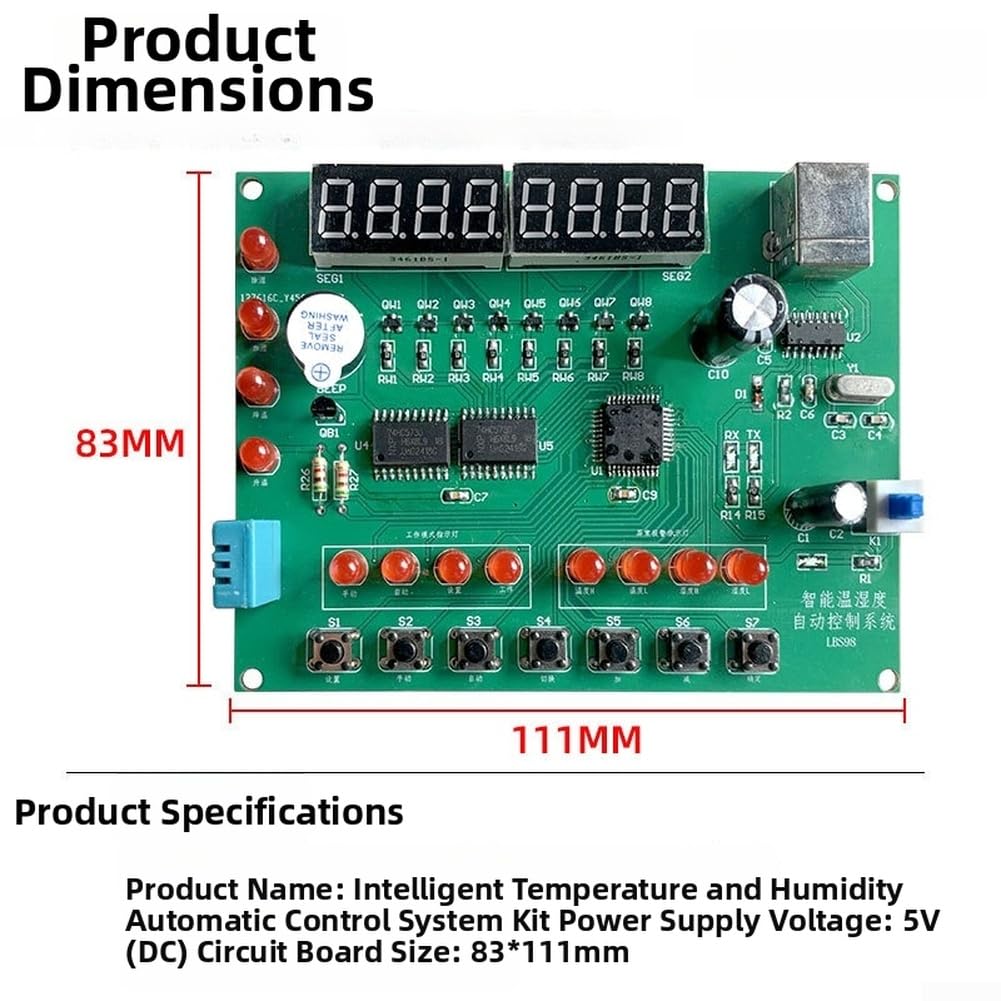 Sistema inteligente de control de humedad y temperatura, kit de bricolaje con componentes de placa PCB para educación de experimentos de laboratorio de ciencias STEM, 8,3 x 11,1 cm