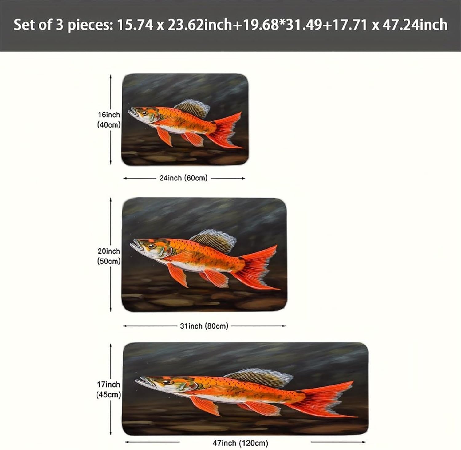Safflower Flying Fish Kitchen Mat Set of 3 Waterproof Floor Mats Non-Slip Kitchen Rugs Premium Flannel Rug Heavy Duty Standing Mat for Kitchen Home Bathroom Laundry