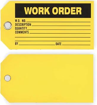 100 Pack 5-3/4" x 3" Yellow and Black Work Order Repair Tags Inspection Log Cleaning and Maintenance