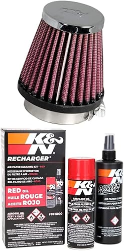 K&N Filtro de aire universal con abrazadera alto rendimiento, Premium, filtro de motor de repuesto diámetro de la brida 1.9375 pulgadas, altura del