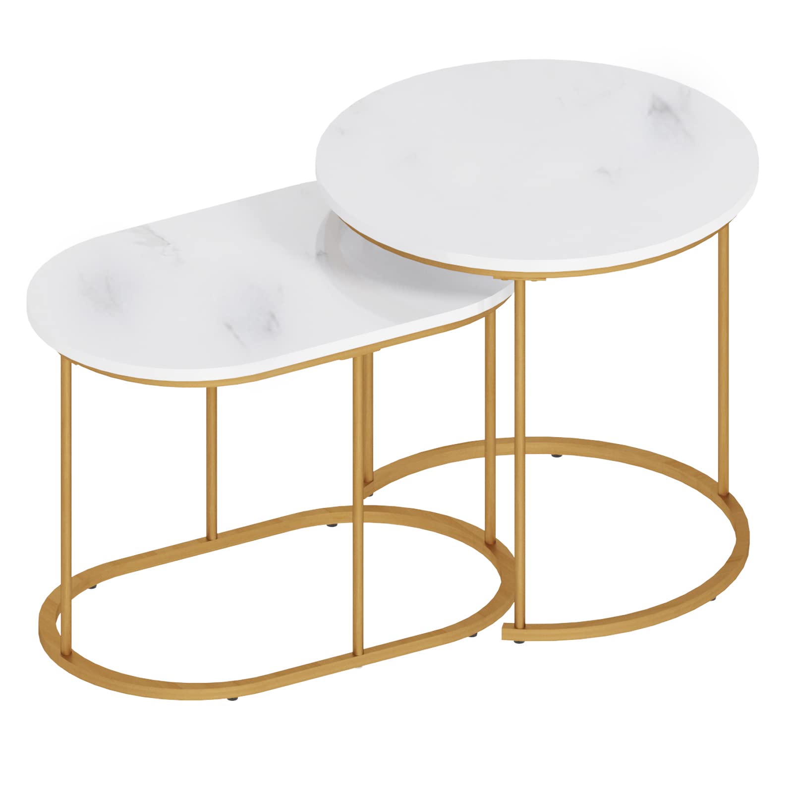 soges Lot de 2 Tables Basse Gigogne Ronde Petite Table d’Appoint Bout de Canapé Table de Chevet pour Salon Entrée Chambre à Coucher, Blanc