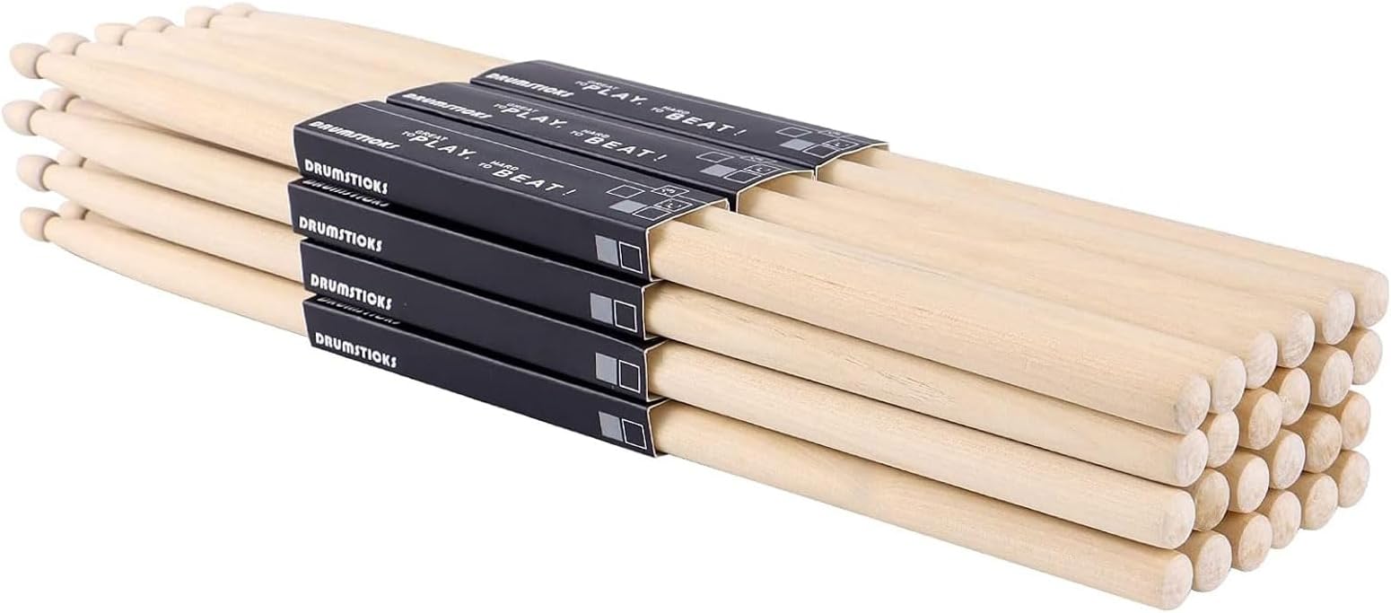 12 Pairs Drum sticks 5A, Classic Maple Wood Drumsticks, Wood Tip Drumstick, for Adults Kids and Beginners