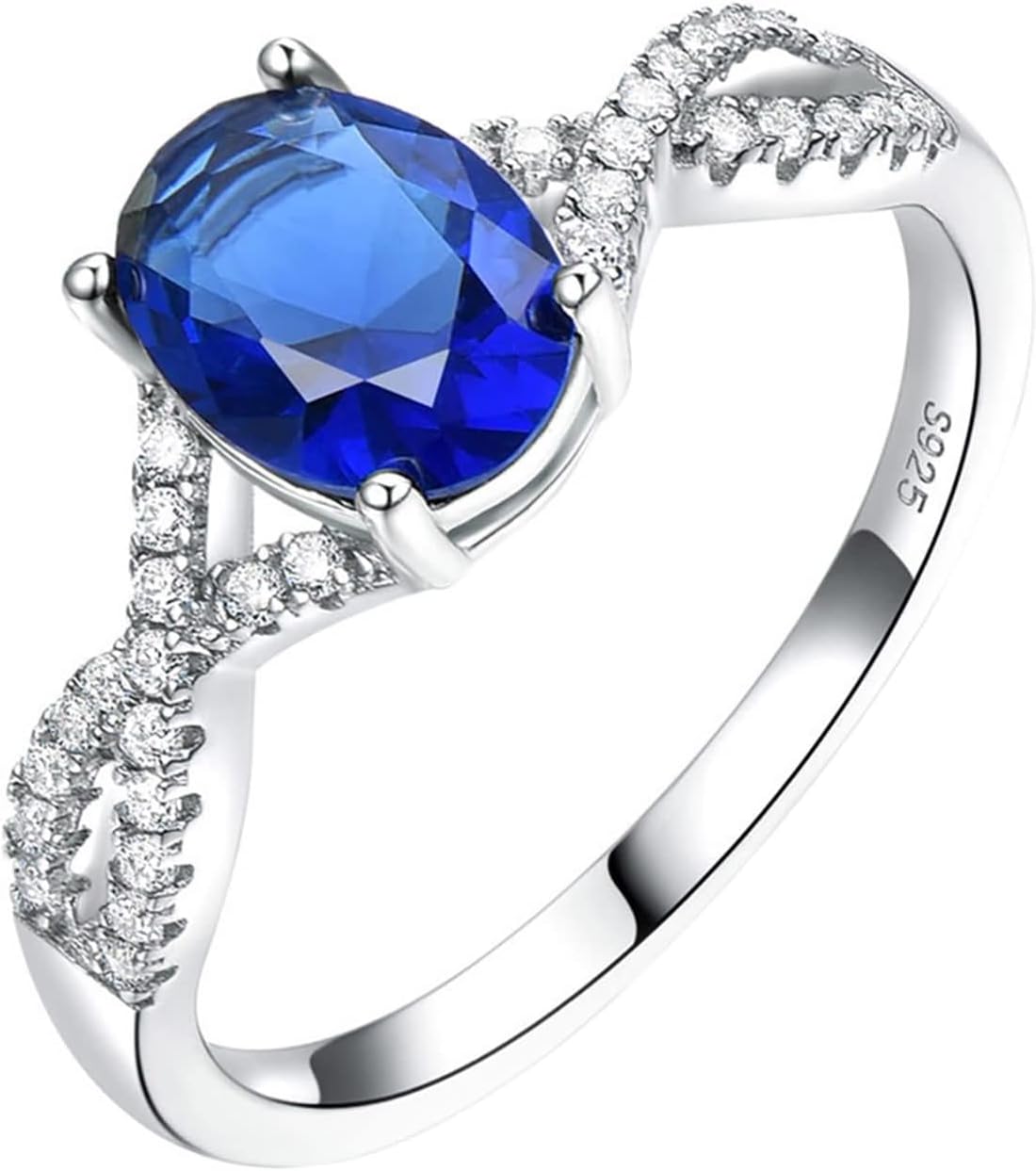 Wedding Bands Sterling Silver Women,Women Rings 4 Claws with Oval 6x8MM Cubic Zirconia Silver Dark Blue Wedding Ring Women