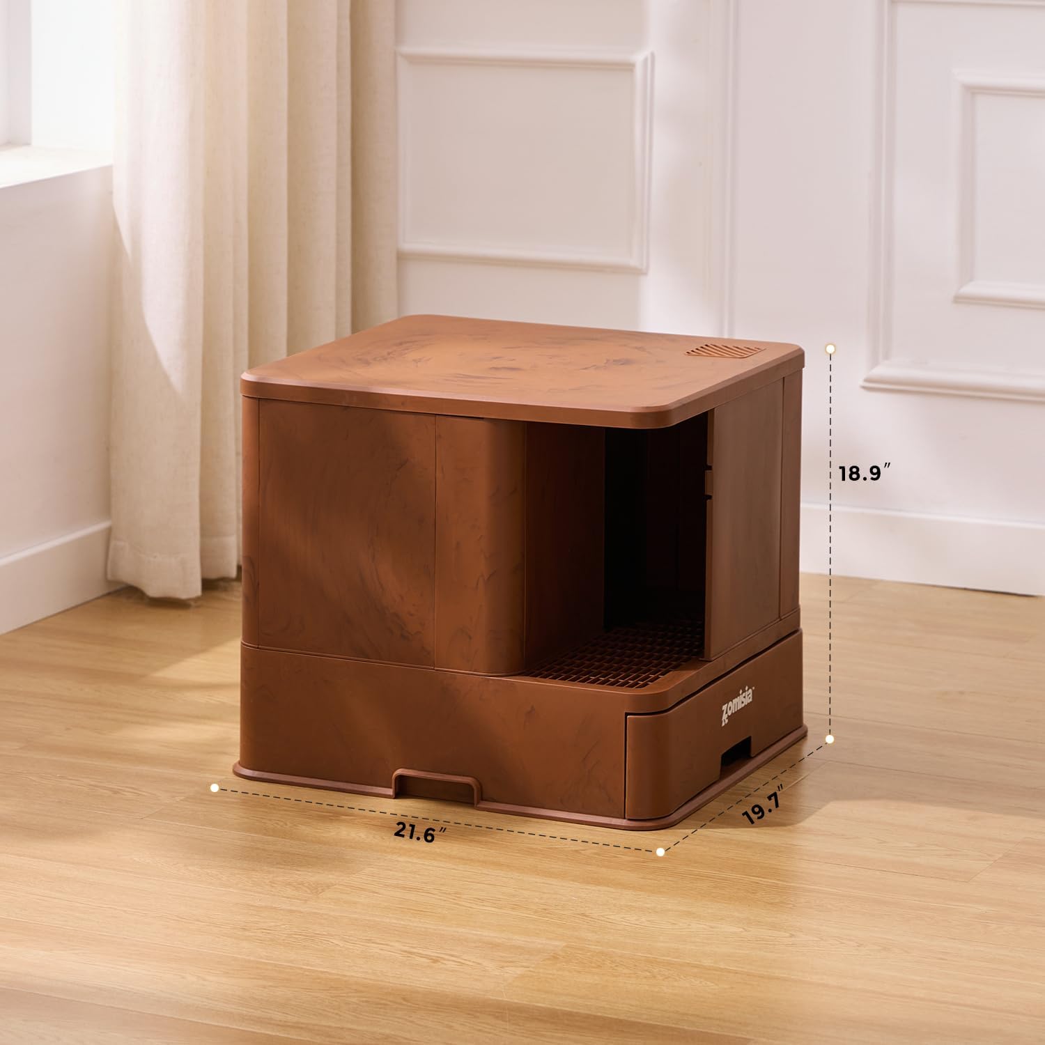 Extra Large Cat Litter Box with Hallway, Hidden Litter Box Enclosure with Drawer, Lid Top Covered with Carbon Filter for Odor Control, Leakproof and Easy to Clean