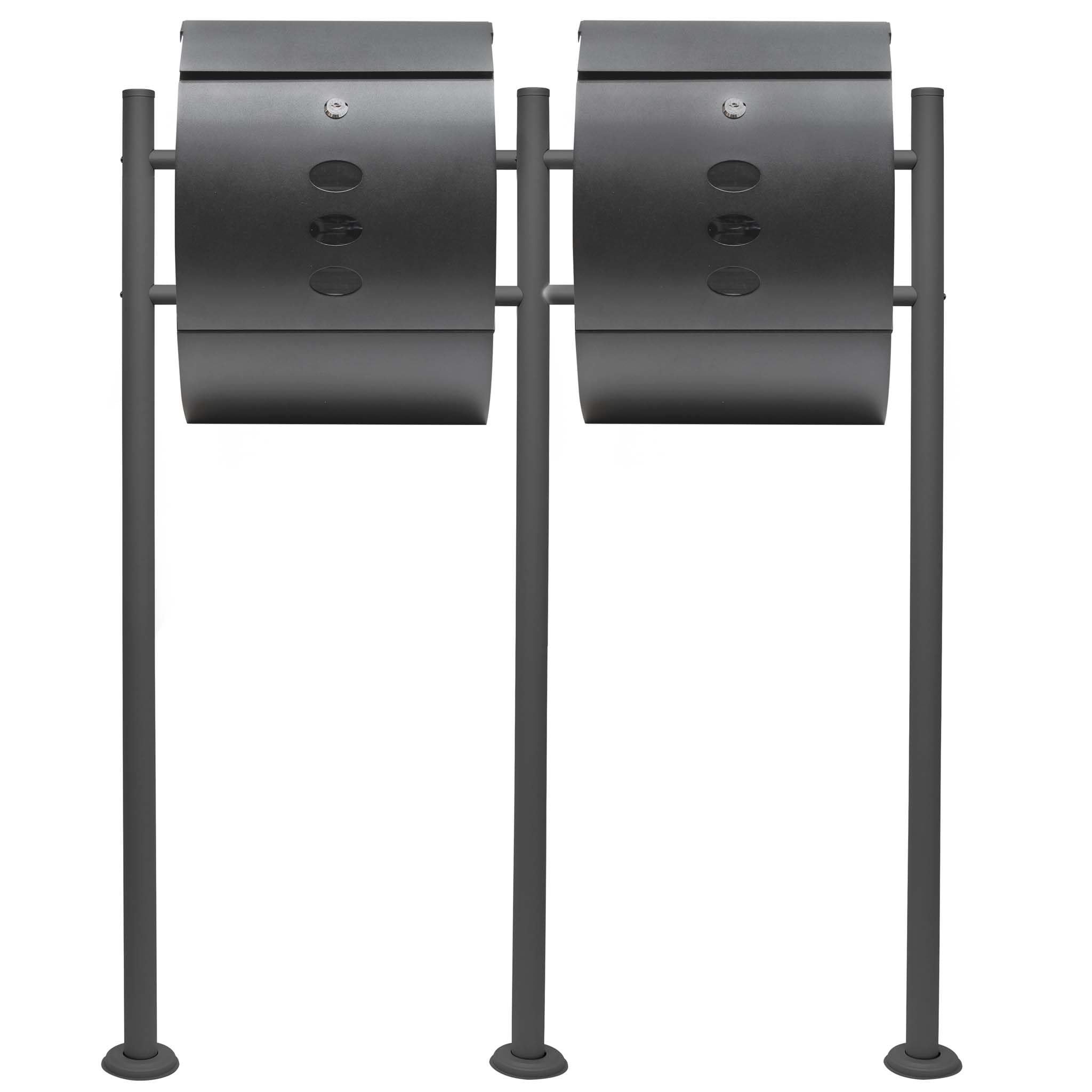 Wiltec Set Cassetta postale doppia autoportante V18 antracite con telaio di supporto