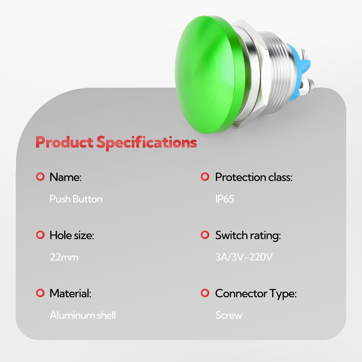 4pcs 22mm Momentary Push Button Switch, 3A/3V-220V Waterproof Green Mushroom Head Push Button Switch