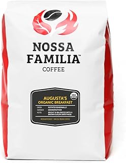 Nossa Familia Organic Medium Roast Fair-Trade Whole Coffee Beans – Smooth, Balanced and Low Bitterness - Sourced from Small Peruvian Farms – Augusta's Organic Breakfast 2lb Bag for Coffee Enthusiasts