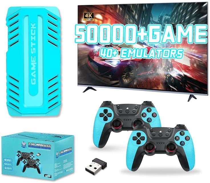 U36 Retro Game Console,50000+Games and 40 Emulators, with Dual 2.4G Wireless Controllers, Plug and Play 4K HD HDMI TV Game Stick (128GB) 1