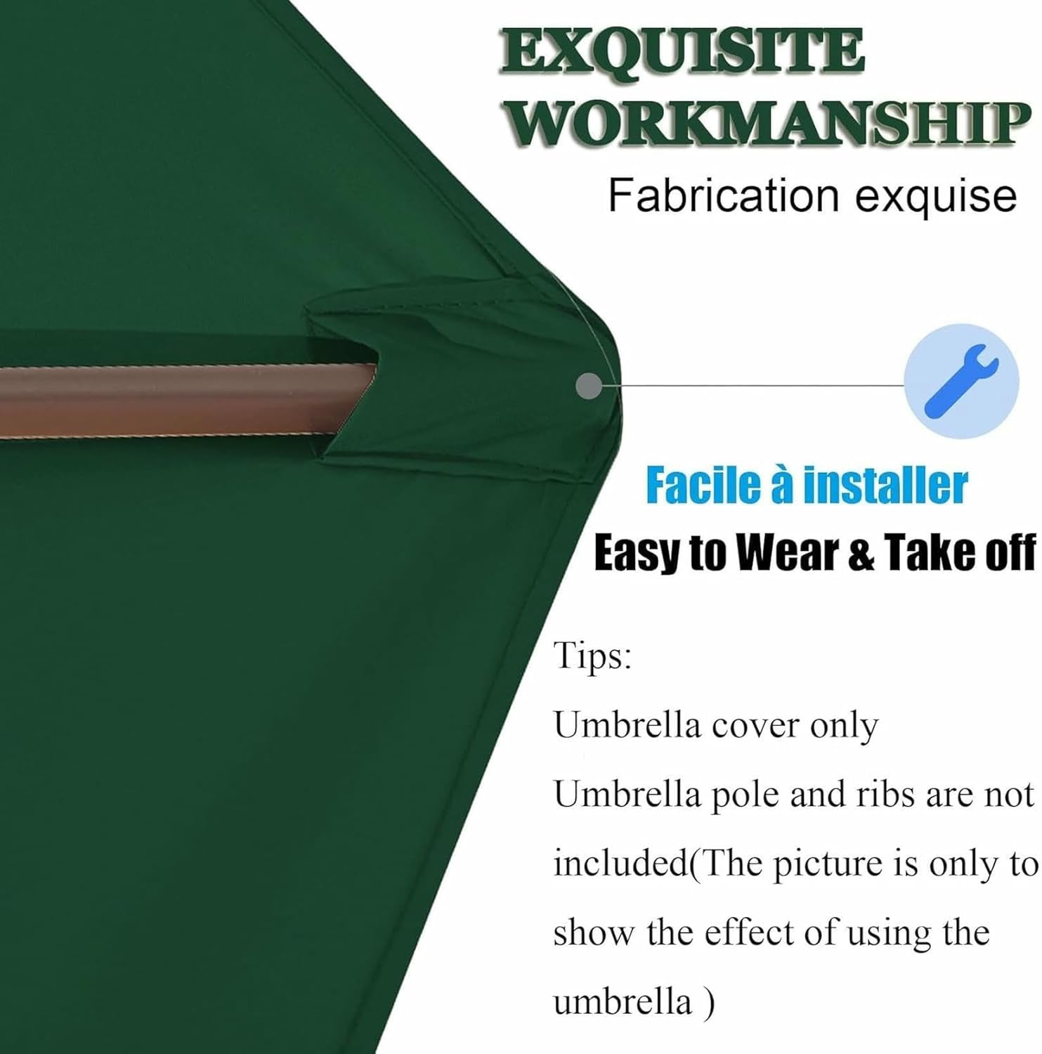 300/270/200CM Sun Umbrella Replacement Parasol Fabric Cover- Outdoor Patio 6 Ribs/8 Ribs Umbrella Replacement Cloth, Garden Patio Parasol Canopy Cover, UV50 Sun Protection(Lake Blue,6 ribs-3m(9.8ft))