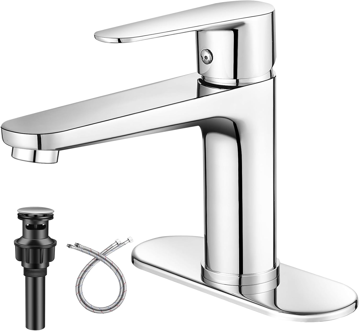 Chrome Bathroom Faucet Single Hole Single Handle 304 Stainless Steel Modern Sink Commercial RV Faucet with Pop-Up Waste for 1 or 3 Hole 4 Inch Vanity Bathroom Sinks