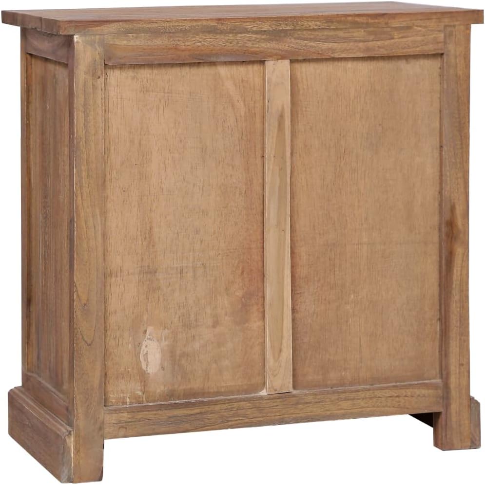 Colonial Style Solid Teak Side Cabinet with 4 Drawers and Built-in Shelves, Medium Size Storage Furniture for Living Room and Bedroom, Stained Finish and Dark Handles, 23.6