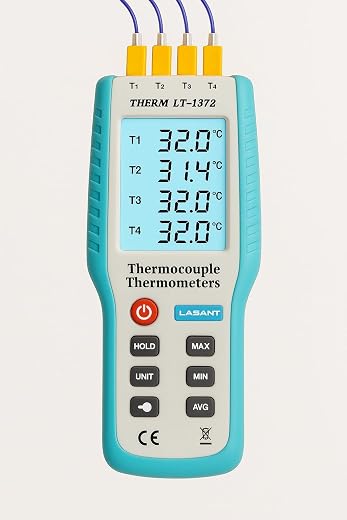 LABART 4-Channel K-Type Digital Thermometer Thermocouple Sensor -200~1372°C/2501°F Sensor LT-1372, Pack of 1 with Certificate