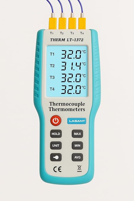 LABART 4-Channel K-Type Digital Thermometer Thermocouple Sensor -200~1372°C/2501°F Sensor LT-1372, Pack of 1 with Certificate