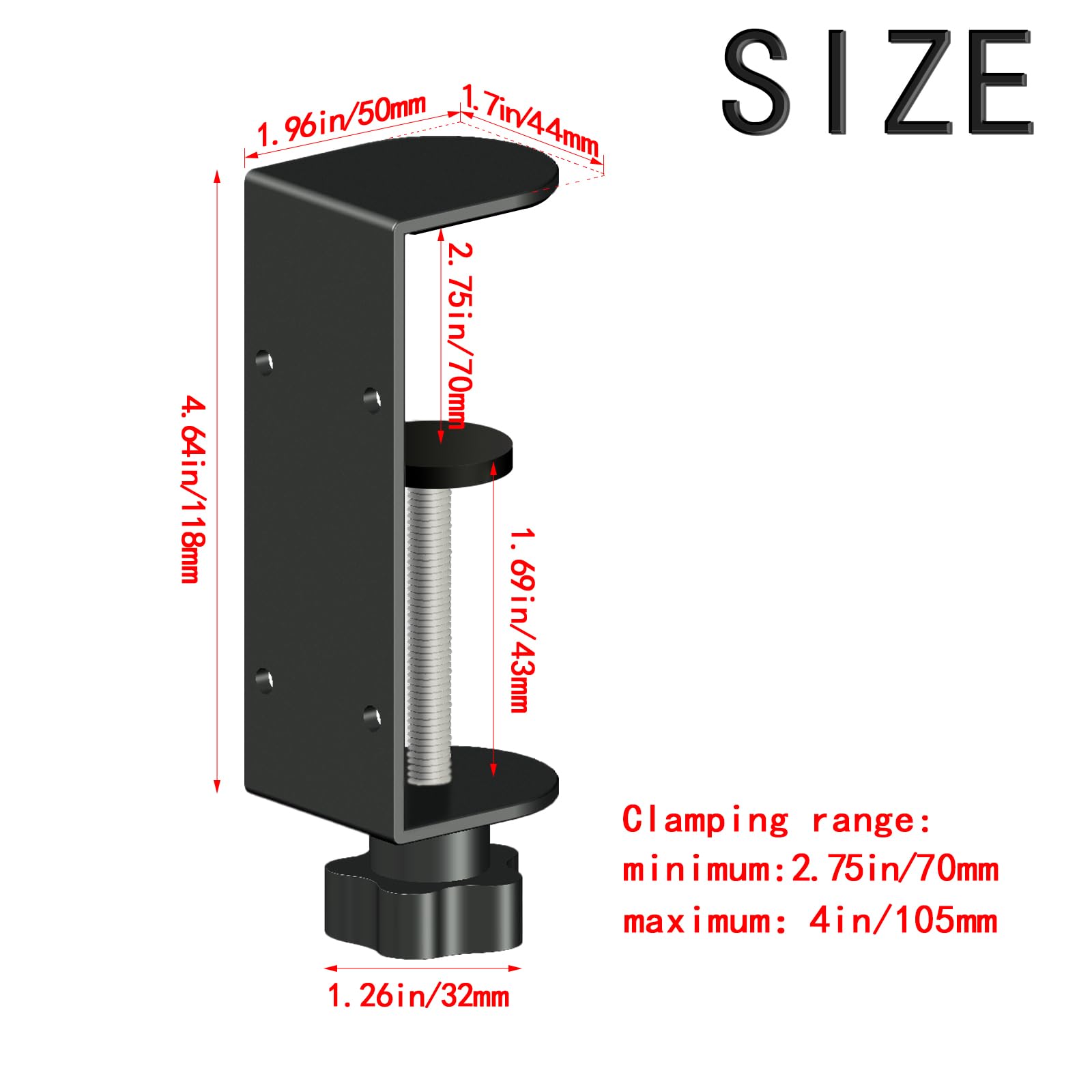 2-pak, wytrzymałe czarne zaciski C na biurko i stół, zakres zaciskowy 6 cm – 10 cm, 2 otwory montażowe, metalowe zaciski do stołu warsztatowego (10 cm)
