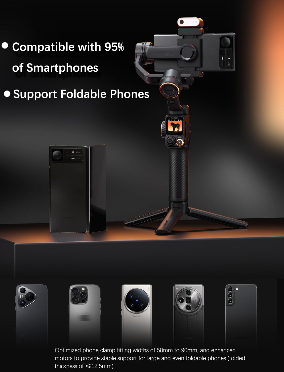 hohem iSteady M7 - Estabilizador de cardán para iPhone, cardán de teléfono de 3 ejes con luz magnética de relleno de rastreador de IA, control remoto desmontable para pantalla táctil, barra de