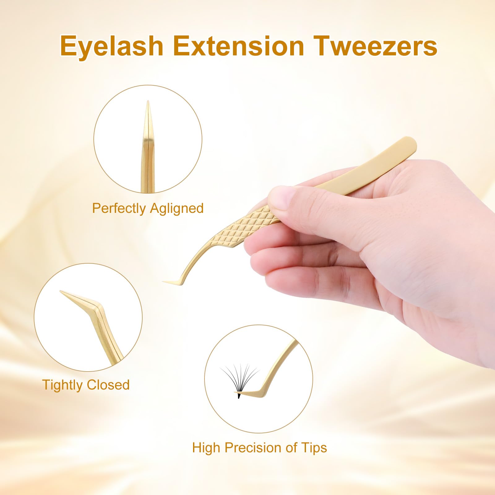 NAGARAKU Precision Fiber Tip Tweezer for Eyelash Extensions Diamond Grip Anti-Static Anti-Slip Premium Stainless Steel Pointed Volume Eyelashes Tweezers Supplies with Box(S Curved Tip Tweezer AG-08) - Image 4