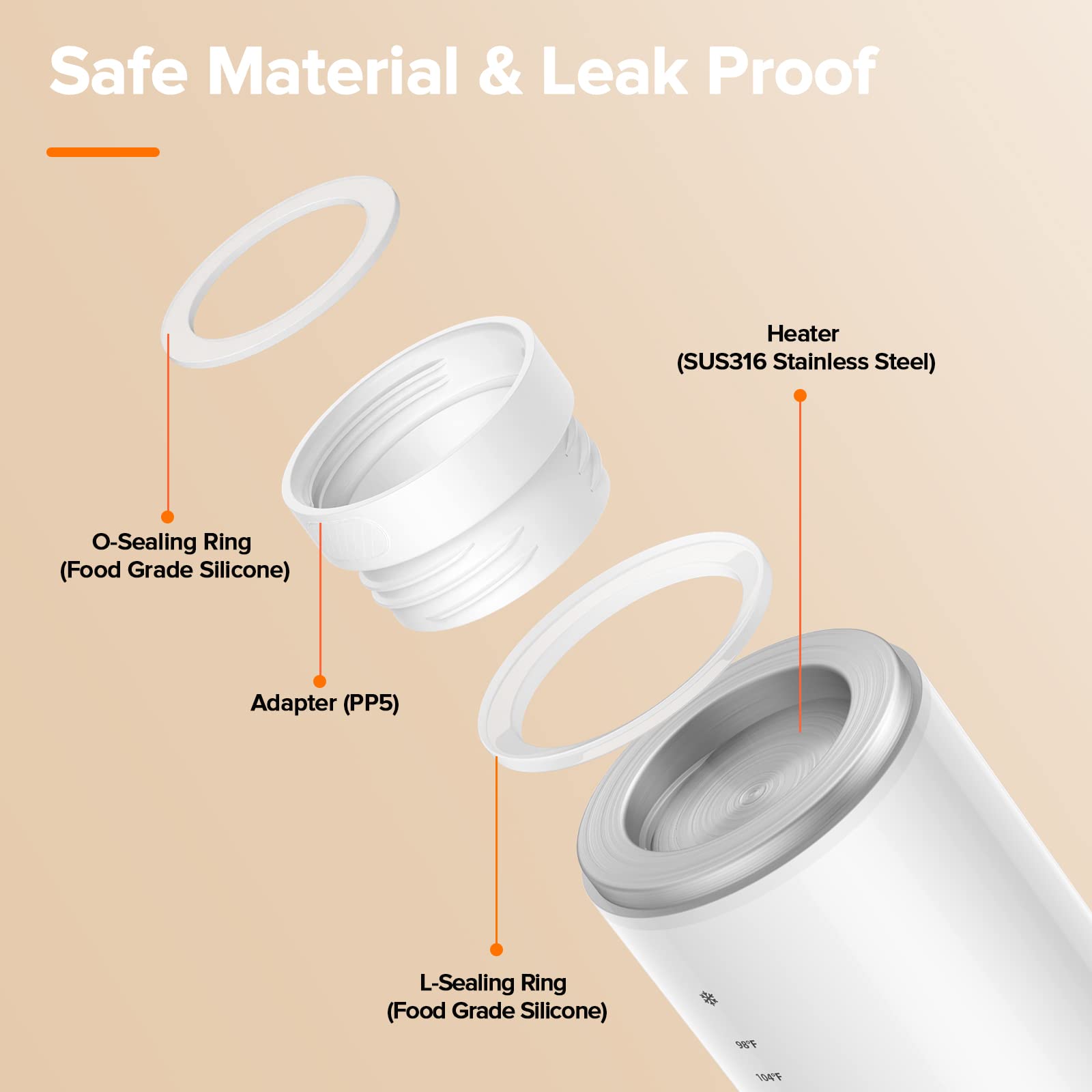 Bottle Warmer, Baby Bottle Warmer with 5 Adapters, Portable Bottle Warmer Rechargeable with Precise Temperature Selection & Beep Prompt, Travel Bottle Warmer for Breastmilk & Babys Brew