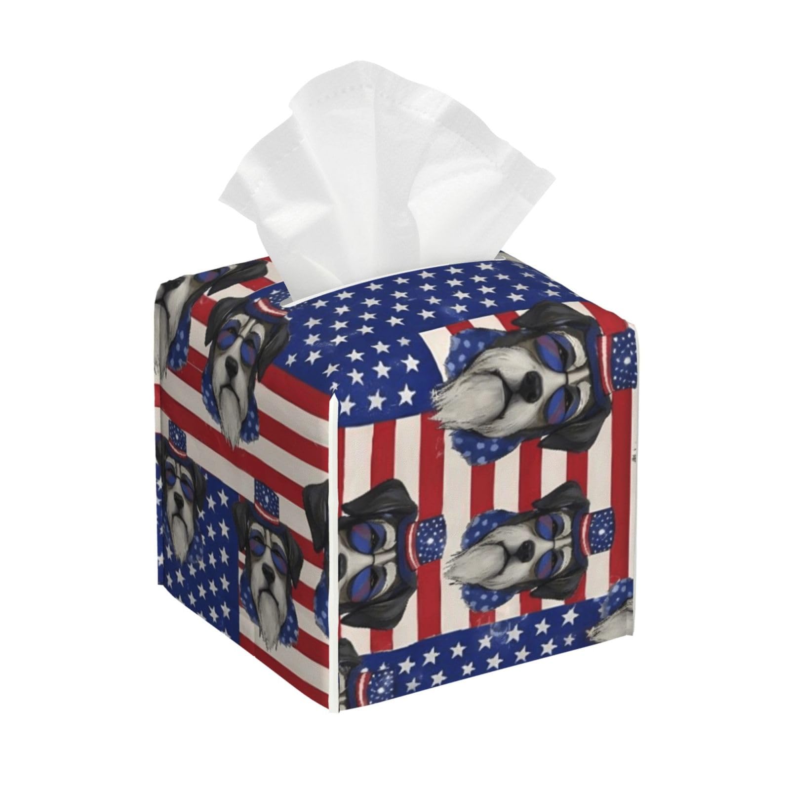Irish Wolfhound American Flag Dog Leather Tissue Box Cover Holder Square Facial Paper Organizer 5.2" X 5.2" X 5.2"