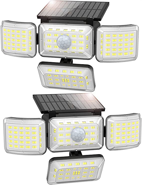 BAILABA Solar Outdoor Lights 2 Pack Waterproof Motion Sensor Flood Light 250 Lamp Beads Powered 2500lm Security Fence Luces Solares para Exteriores Lamparas Blink 3 Modes for Outside Garden (250 LED)