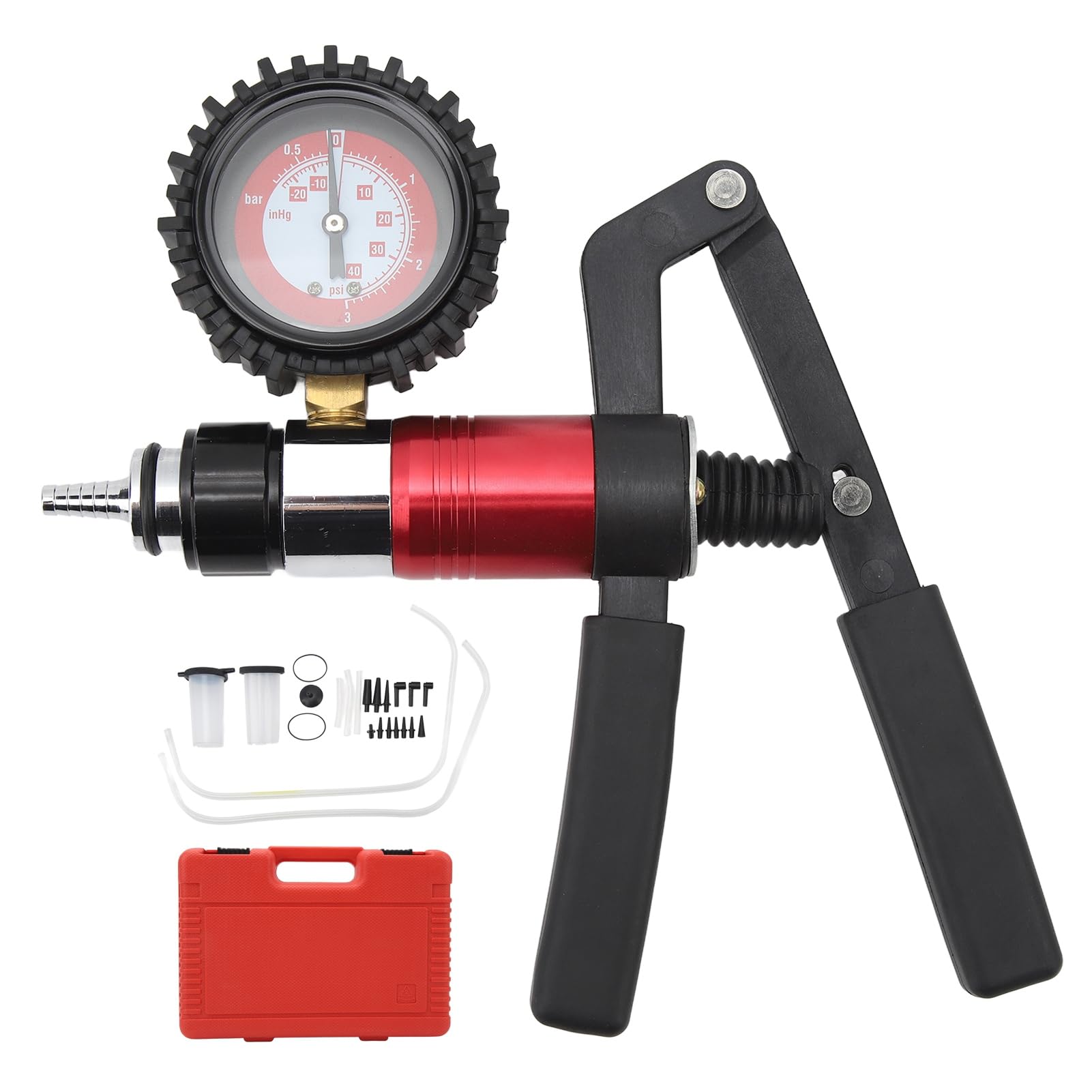 Ejoyous Kit de Purga de Frenos, Probador de Bomba de Vacío de Mano de Acero Al Carbono, Calibre de 0 a 40 PSI, 2 Mangueras de 26 Pulgadas, Herramienta de Purga de Líquido de Embrague de Freno para