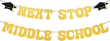 Next Stop Middle School Class of 2026 Elementary School Graduation Banners Party Decorations for 5th Grade Congratulation Graduation Party Decorations Supplies