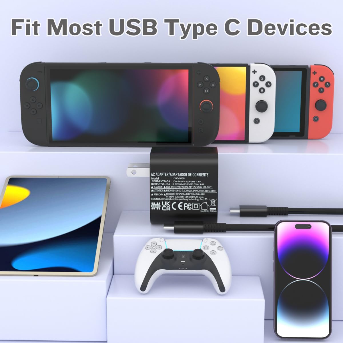 Switch Charger for Nintendo Switch2(2025),60W AC Power Supply Adapter Compatible Switch2/Steam Deck,Fast Charge Support Switch TV Dock Mode Output 20V3A with 5FT USB Type-C Charging Power Cord Cable - Image 2