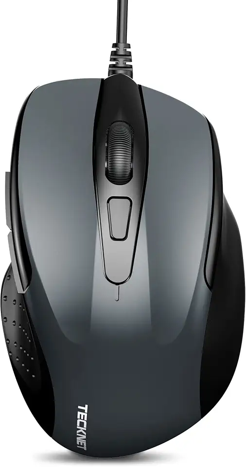 TECKNET USB Wired Mouse, 6400 DPI Mice 4 Adjustable DPI with 6-Button Corded, Optical Computer Mouse with Ergonomic Design for Laptop, Chromebook, PC, Desktop, Mac, Notebook,Gray-Black