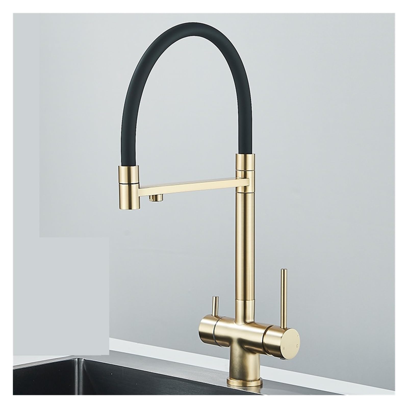 Robinet mitigeur 2 en 1 flexible dorée avec douchette extractible jet réglable