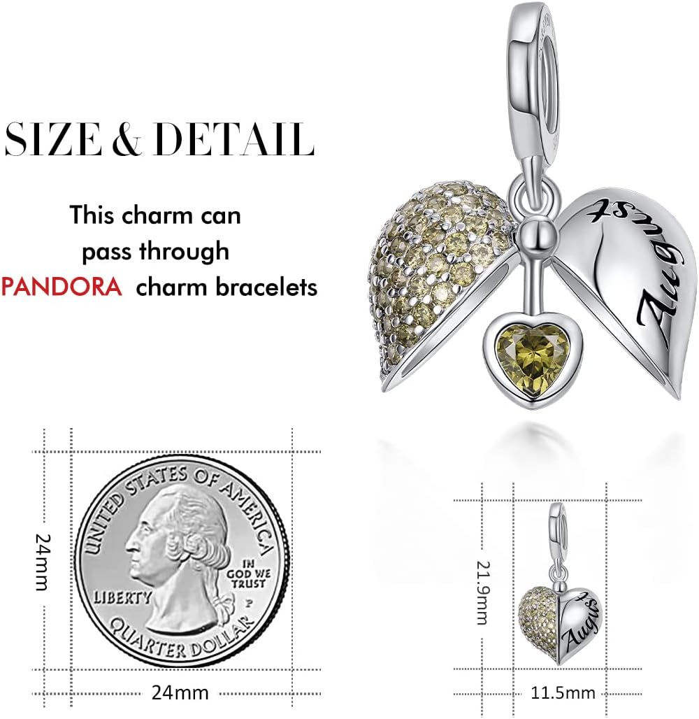 FOREVER QUEEN Birthstone Charms Wings of Angel 925 Sterling Silver Love You Heart Charm Dangle Bead for Charm Bracelet Necklace, Happy Birthday Jewelry Bead for Women - Image 5