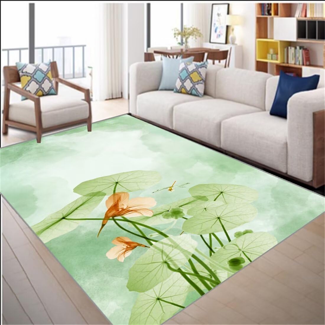 Tapis antidérapant lotus vert pour décoration chambre ado fille | Noir 90x150cm