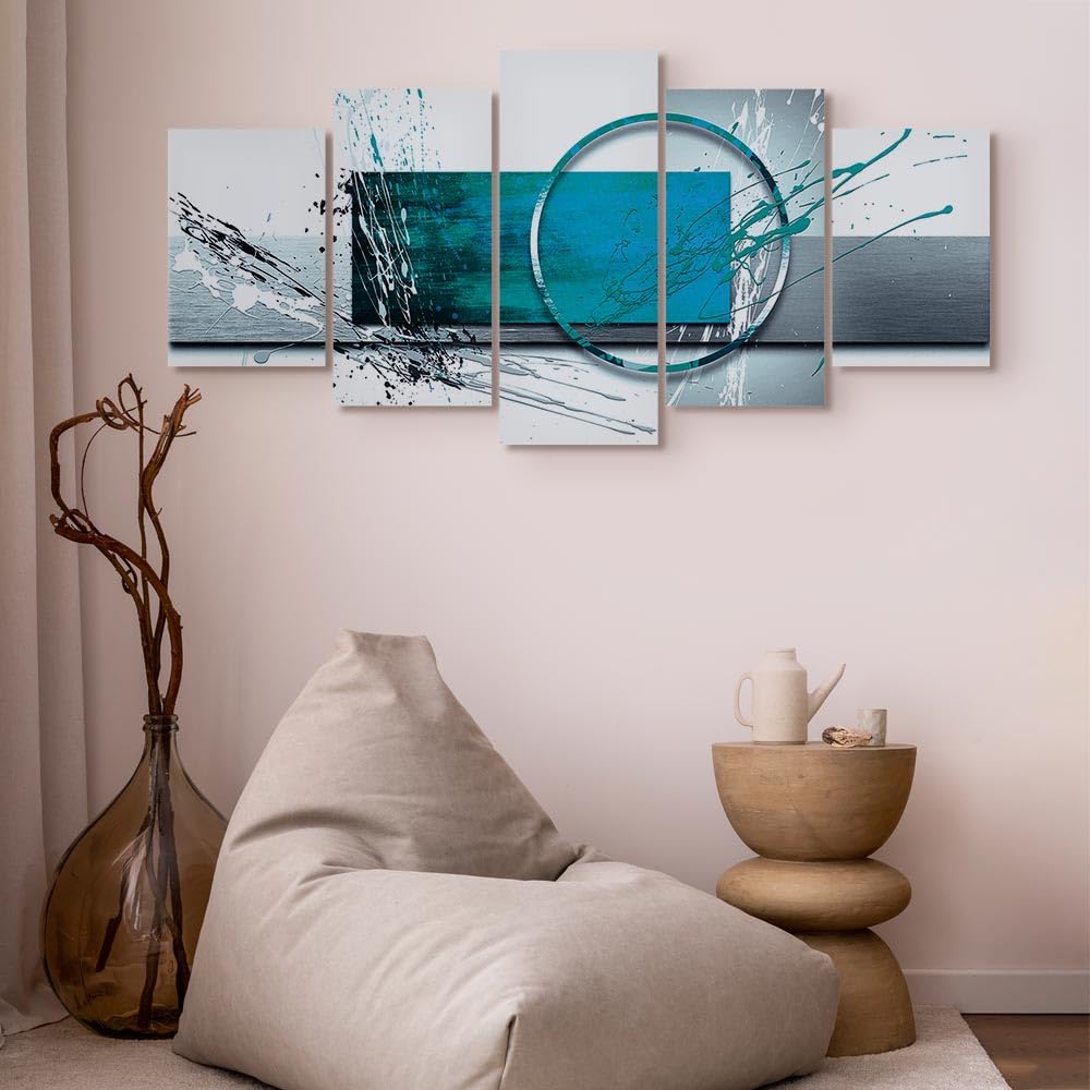 B&D XXL   Tableau décoratif abstrait 150x75 cm   Impression sur toile colorée   Décoration murale   Abstraction figures géométriques géométrique bleu moderne gris a A 0209 b p