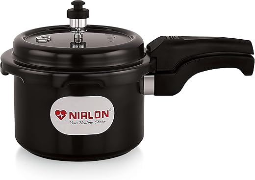 NIRLON Hard Anodised Aluminium Outer Lid Pressure Cooker Compatible With Induction & Gas, 3 Liters, Black