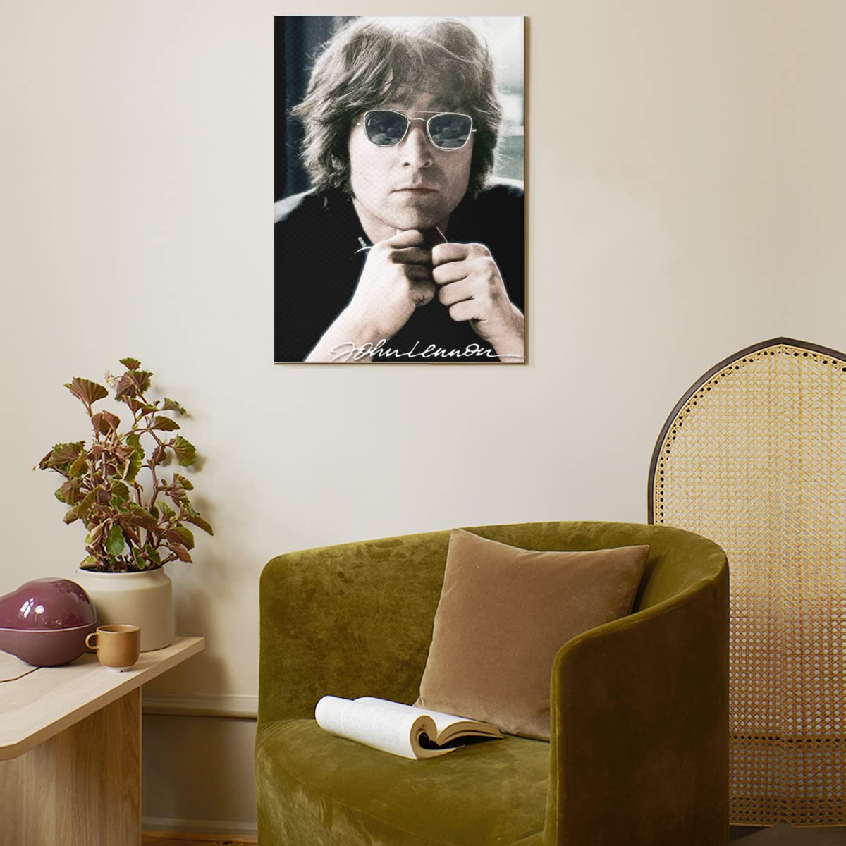 ジョン・レノン 陶器画 フレーム付き 約30cm x 40cm ジョン・レノン 陶器画 フレーム付き 約30cm x 40cm