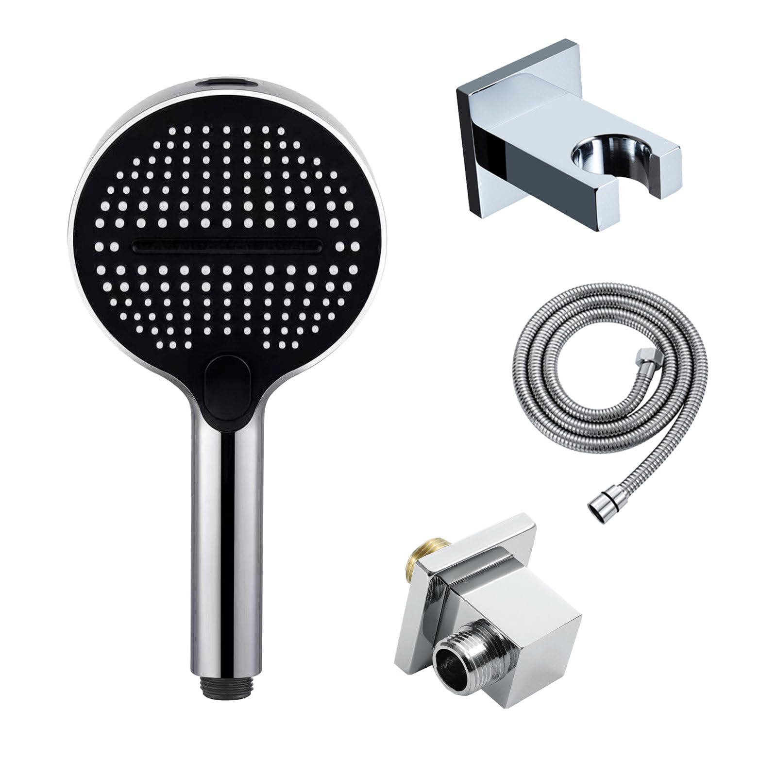 Alcachofa de Ducha de Mano 5 Modos, Cabezal de Ducha ABS Alta Presión con Soporte de latón y Arco de Conexión de Pared, Flexo INOX 1,5 m –Ahorro de Agua, Antical, para Ducha y Bañera