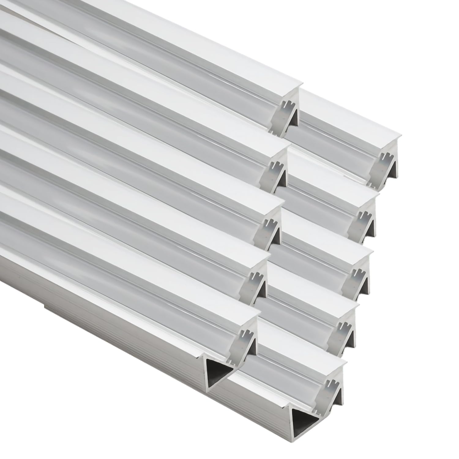 JARBIH 3.3ft/1M LED Recessed Aluminum Profiles, 10 Packs YW Shape 45º Oblique Beam Invisible Cabinet Light, Milky Cover Channel Wine Cabinet Hard Bar Strip Light(Silver)