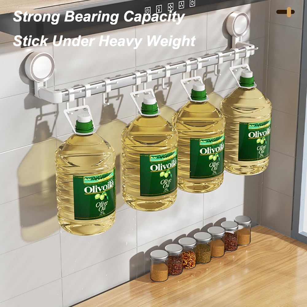 Kitchen Utensil Hooks, Kitchen Utensils Holder Suction Cup Wall Mounted Cooking Utensil Rack for Hanging Pots and Pans Storage Spatula Spoon Rail Hanger Organizers(with 18 Hooks 90cm)