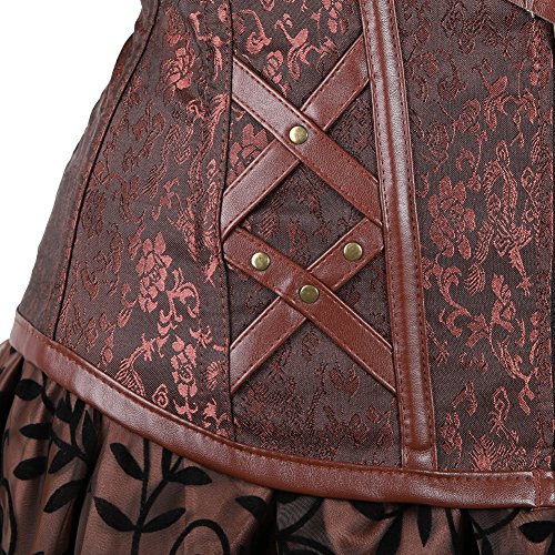 Frawirshau Women's Steampunk Costume Corset Dress Halloween Costumes Steam Punk Gothic Overbust Brown Corset And Skirt Set 3Xl #TOP3