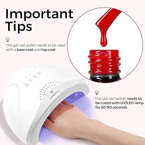 Miniatura 7 de TOMICCA Esmalte de uñas de gel rojo (necesita uso de luz LED), esmalte de uñas rojo brillante de Navidad, esmalte de uñas rojo UV de secado rápido,