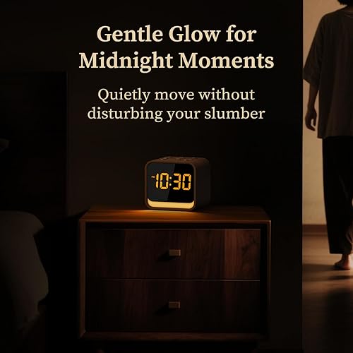 Miniatura 6 de Housbay Reloj despertador de madera con máquina de sonido para dormitorios, suave despertador con canto de pájaros, ruido blanco para dormir,
