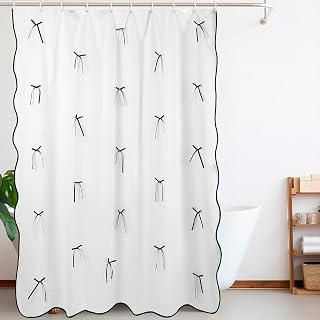 SmoothNovelty White Shower Curtain with 3D Black Bow Ribbon