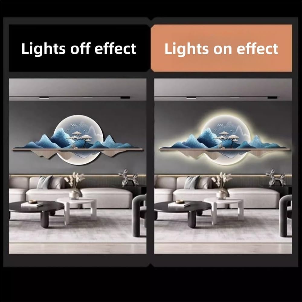 Wall Hanging Mural, Plug in Power Supply Wall Sculptures Art with LED Light, 3D Wall Painting with Light, Creative Landscape Picture Wall for Home, Living Room, Study, Bedroom Decor(A)